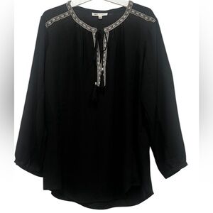 DR2 Black Blouse with Embroidered Trim